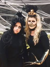 halloween makeup skeleton and crow lady