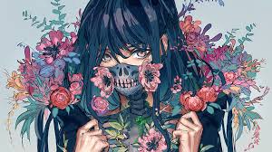 anime mask flower digital art