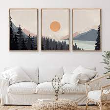 Framed Canvas Wall Art Set Of 3 Sunset
