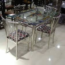 Glass Top Stainless Steel Dining Table