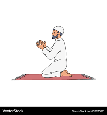 cartoon muslim man saying a prayer on