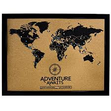 cork board world travel map with