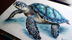 colored pencil drawing of sea turtle in