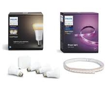 Philips Hue White Ambiance A19 Led 60w Equiv Dimmable Smart Wireless Bulb Starter Kit 4 Bulbs Bridge And Light Strip 471986 The Home Depot