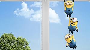 hanging minions in sky background