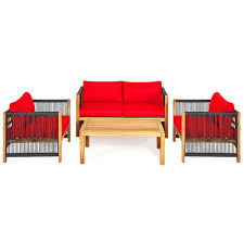 costway 4pcs wooden patio furniture set