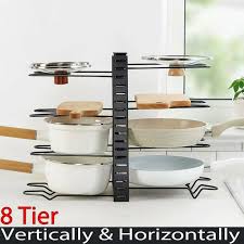 Pot and pan racks for kitchen organization add stylish utility to any kitchen with a pot and pan rack in gleaming copper, bronze, stainless steel or even graphite finishes. 8 Tier Cupboard Kitchen Cabinet Storage Organiser Rack Pan Stand Pot Holder 714131835904 Ebay