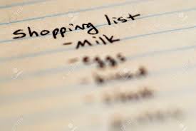 Shopping List Written On Paper For Buying Groceries On Budget Stock