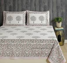 indian hand block tree print bed sheet
