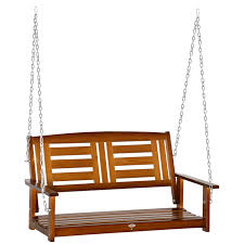 Outsunny 2 Person Outdoor Patio Swing Chair With Pine Wood Frame And Wide Backrest For Patio And Yard 47 X 27 X 25 Teak
