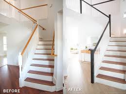 before after staircase spray paint