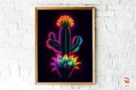 Fantasy Neon Cactus Wall Art Gráfico