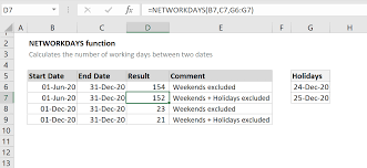 excel networkdays function