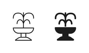 Fountain Silhouette And Line Icon Set