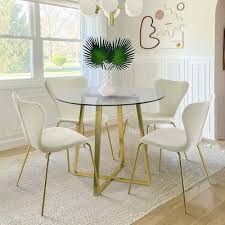 Round Glass Gold Legs Dining Table