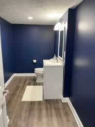 navy blue bathroom half bathroom with
