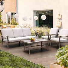 Egeiroslife 5 Person Aluminum Patio Conversation Set With Coffee Table And Light Gray Cushions