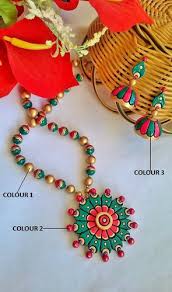 multi coloured terracotta necklace set