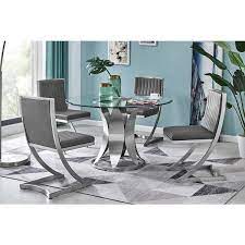Armen Living Petal Modern Glass And Stainless Steel Round Pedestal Dining Table