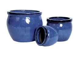 Mg Glazed Delta Rim Blue Ceramic Pot M