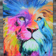 Large Lion Head Colourful Wall Art
