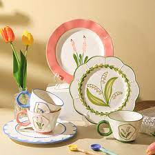 Fl Tea Set Ceramic Green Pink