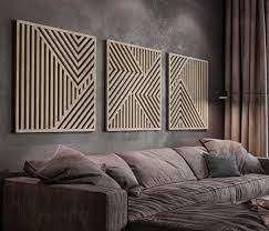 Large Modern Wood Wall Art Set Of 3 Wooden Wall Art Set Of 3 Modern Wall Hanging Set Size Set Of 3 L 34 X 34