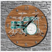 Drum Set Green 18 Inch Wall Clock