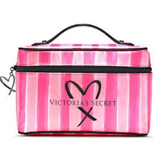 secret pink stripe makeup cosmetic bag