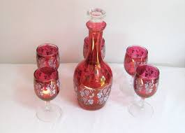 Buy Red Glass Wine Decanter And 5