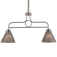Wrought Iron Bar Light Punched Tin Shades Rustic Country Island Kitchen Ebay