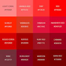 99 Shades Of Red Color With Names Hex