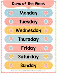 days of the week chart free and