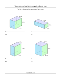 1 rectangle with length = 7 cm and width 4 m area = lw = 7 × 4 = 28 cm2. Volume And Surface Area Of Rectangular Prisms With Decimal Numbers A