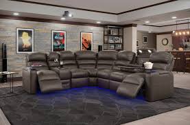 Octane Seating Magnum Lhr Sectional Couch In Brown Leather Power Recline Lumbar Support Theaterseat In Sectional Rows