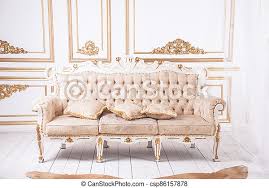 Today we want to show you wall decoration ideas so you can find ideas and inspiration to help you decorate the one of the most conventional ideas for wall decoration is to use pictures and photos. Antique Luxury Sofa Against Royal Wall Decoration Antique Sofa Against Royal Wall Decoration Canstock