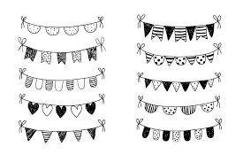 black and white doodle bunting clipart