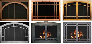 glass doors a cozy fireplace