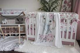 Elephant Crib Bedding Set Mauve Fl