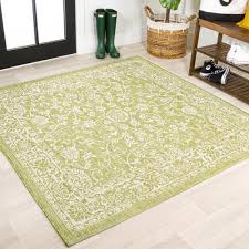 jonathan y tela bohemian textured weave fl green cream 5 square indoor outdoor area rug