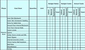 Masonry Estimating Work Spreadsheet