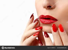 fashionable makeup manicure dark red