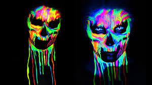 neon skull black light uv makeup