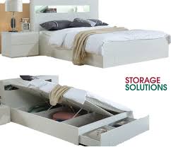Gas Lift Storage Bed Frame Gloss White
