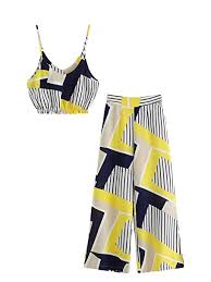 Shein Womens 2 Pieces Spaghetti Strap Striped Cami Top And Wide Leg Pants Set
