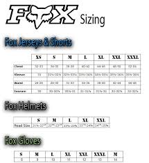 Fox Cycling Size Charts For Womens And Mens Jerseys