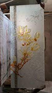 Flower Colored Design Etched Glass