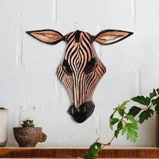 Hand Carved Wood African Zebra Mask