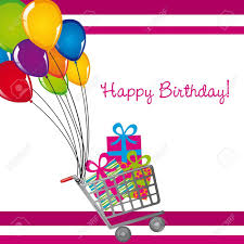 Shopping Cart With Gifts And Balloons Birthday Vector Royalty Free