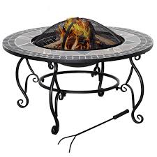 Outsunny 2 In 1 Outdoor Pit Patio Heater Cooking Bbq Grill Firepit Bowl With Spark Screen Cover Fire For Backyard Bonfire